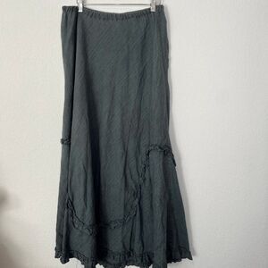 CP Shades Gray Striped Linen Ruffled Pull-On Midi Skirt Women's Size Large